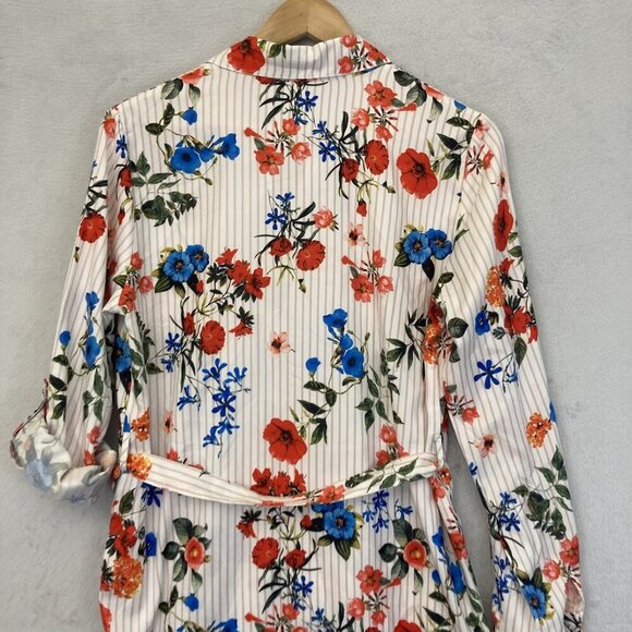 Grifflin Paris Shirt Dress Womens Medium Floral Long Sleeve Belted Roll Cuff - Picture 12 of 13
